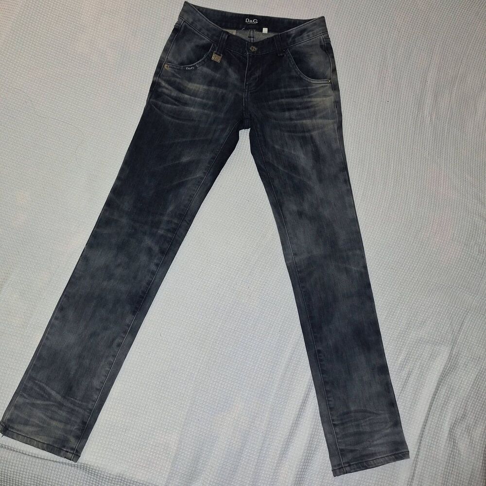 Dolce & Gabbana D&G Women's Blue/Black Acid Wash Power Fit Low Rise Jeans Sz 26